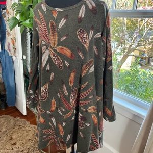 Chic Soul Long Sleeve, Feather Print Swing Dress